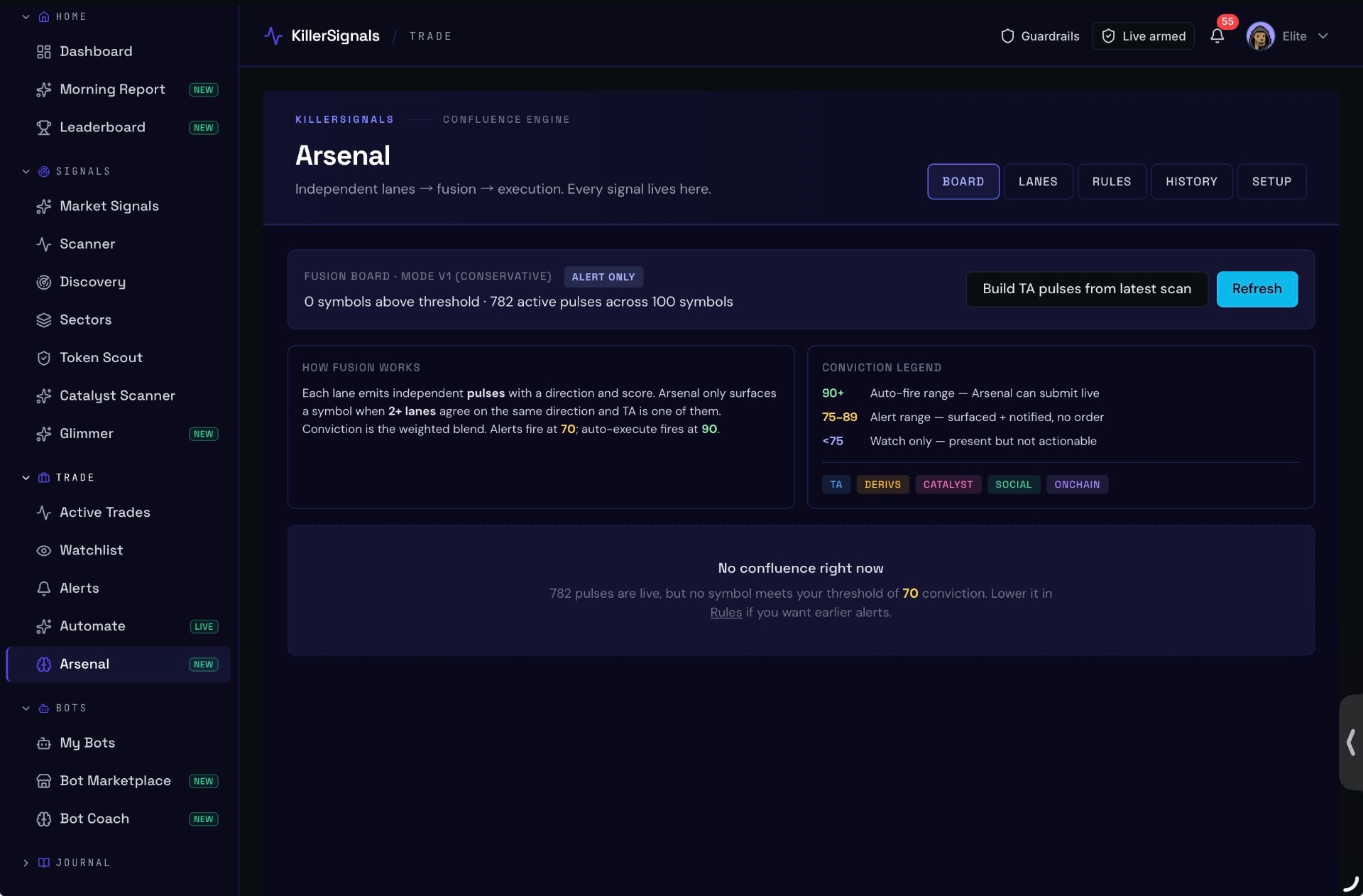 Bot arsenal with running strategies