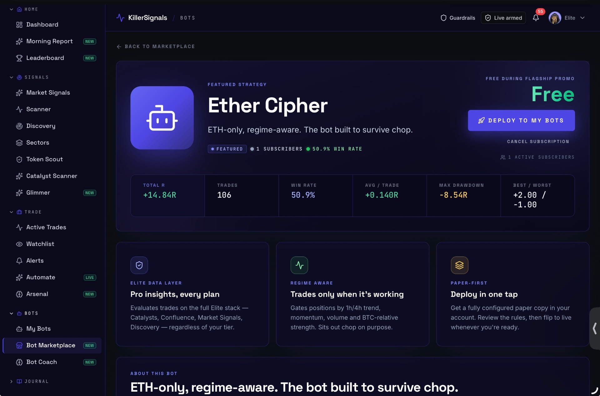 Bot marketplace with curated strategies